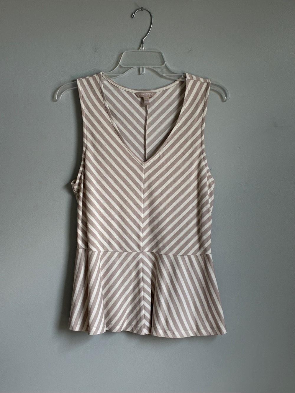 Banana Republic Beige & White Striped V-Neck Peplum Tank